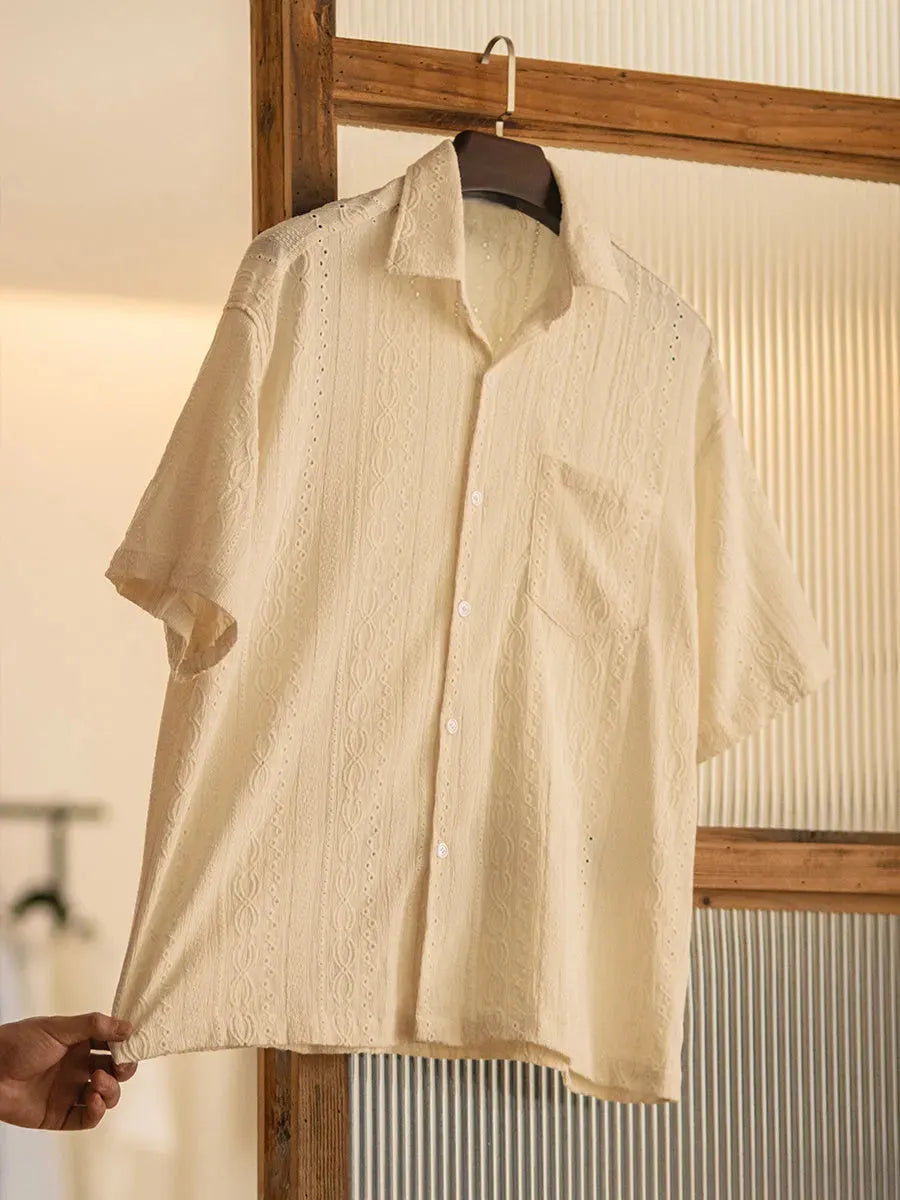 Jacquard Hollow Shirt Men's Vintage Shirt, Menswear, CERPELO