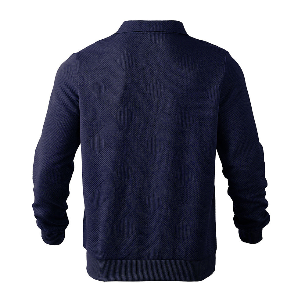 Lapel Jacquard Half-zipper Sweatshirt - CERPELO