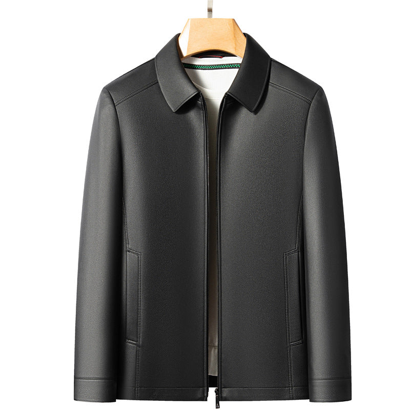 Versatile Men's Lapel Leather Jacket CERPELO