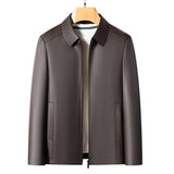 Versatile Men's Lapel Leather Jacket CERPELO