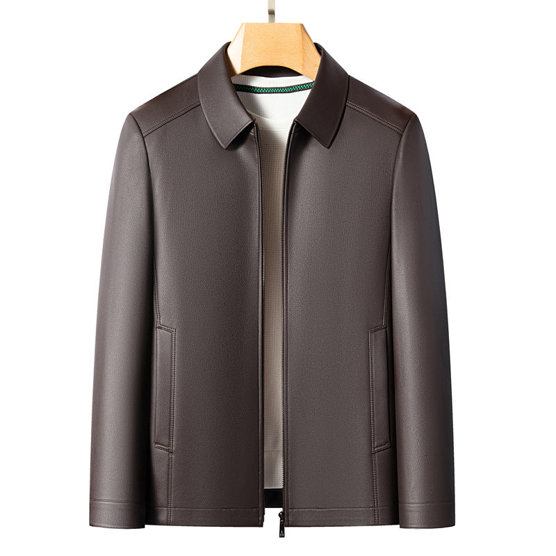 Versatile Men's Lapel Leather Jacket CERPELO