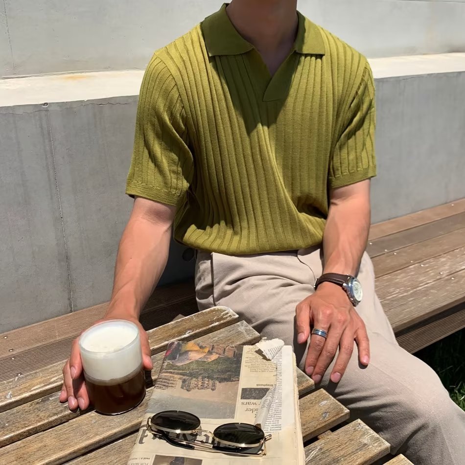 Image of ELCLASO | Summer Old Money Lapel Knitting Top, Menswear, Uncategorized, CERPELO