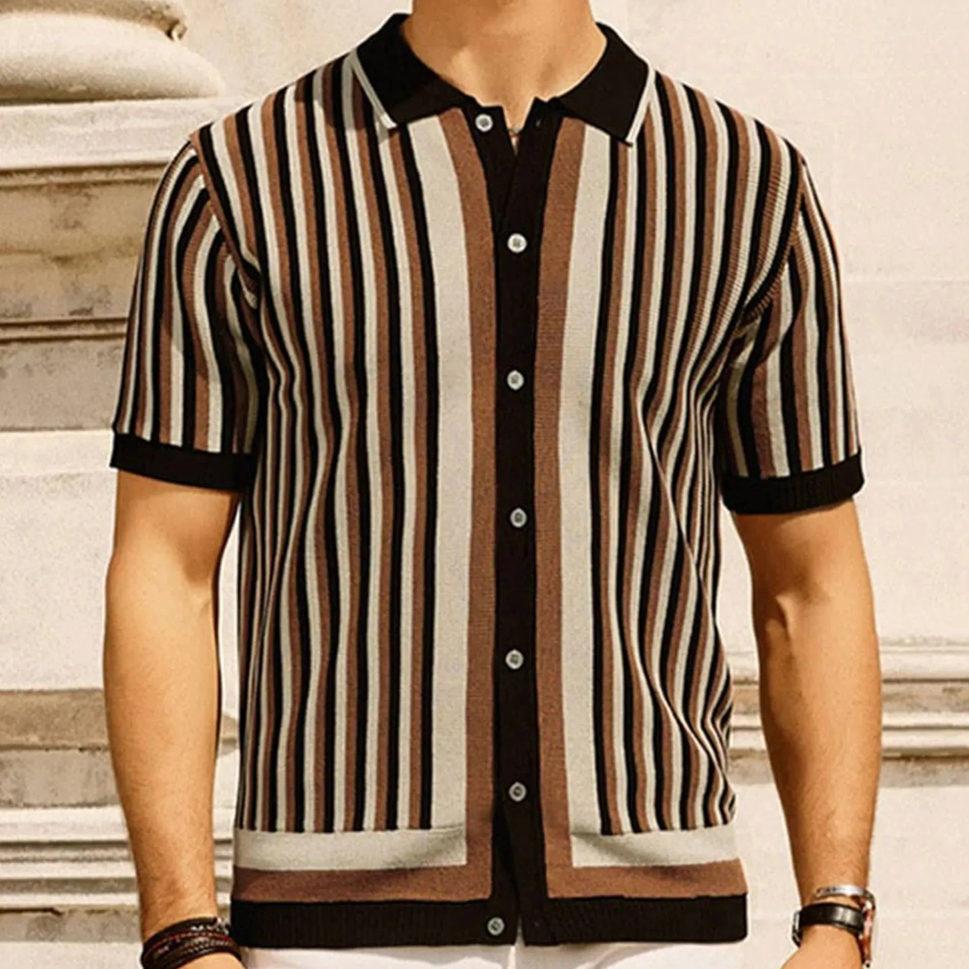 Men's Tencel Striped Knit Shirt - Blue & Black