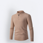 Men's Long Sleeve Twist Twist Half High Neck Zipper Knit - CERPELO