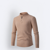 Men's Long Sleeve Twist Twist Half High Neck Zipper Knit - CERPELO