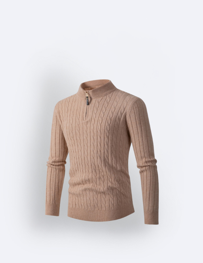 Men's Long Sleeve Twist Twist Half High Neck Zipper Knit - CERPELO