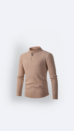 Image of Men's Long Sleeve Twist Twist Half High Neck Zipper Knit - CERPELO