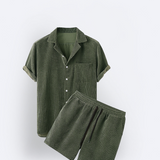 Corduroy Short Sleeve Suit Two Piece