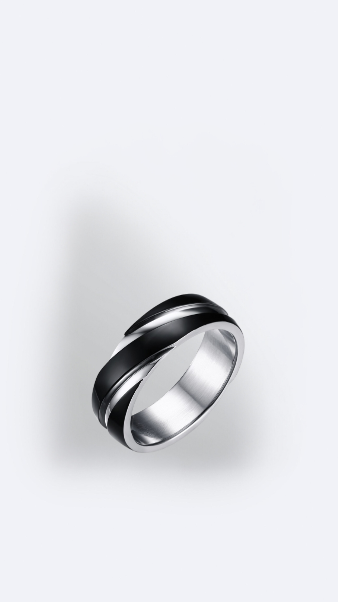 Black Titanium Steel Twill Men's Ring