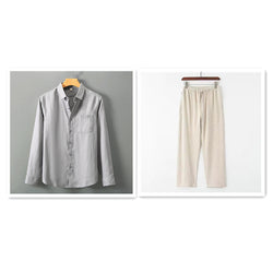 Image of Summer New Casual Linen Shirt Men's Loose Standing Collar