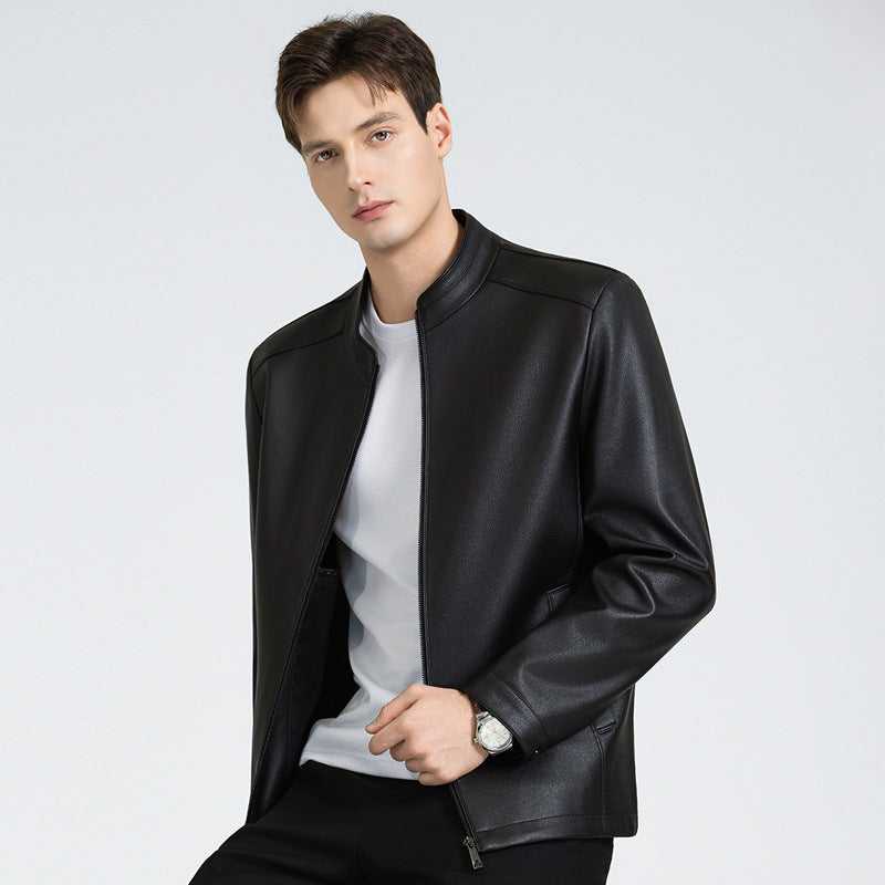 Versatile Men's Lapel Leather Jacket CERPELO