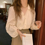 FABIRE- French V Neck Lace Shirt With Lapel