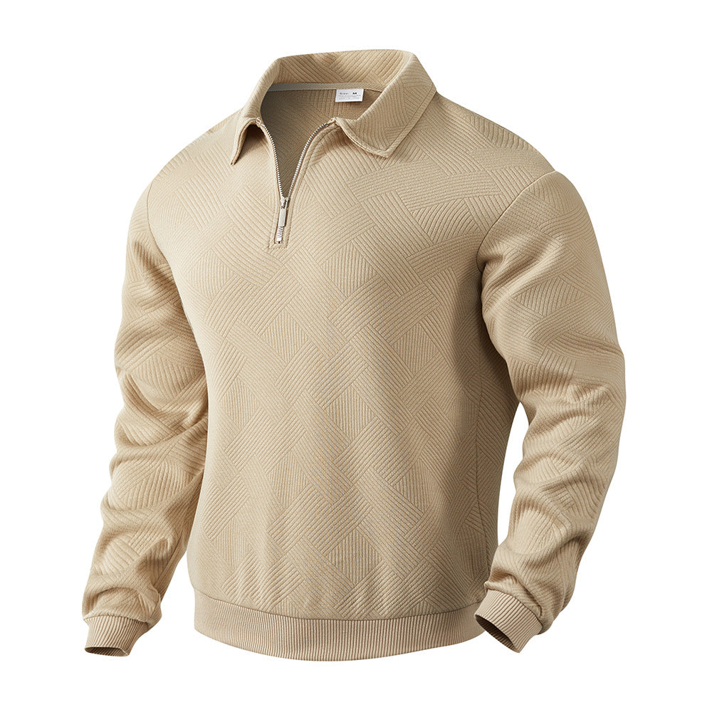 Lapel Jacquard Half-zipper Sweatshirt - CERPELO
