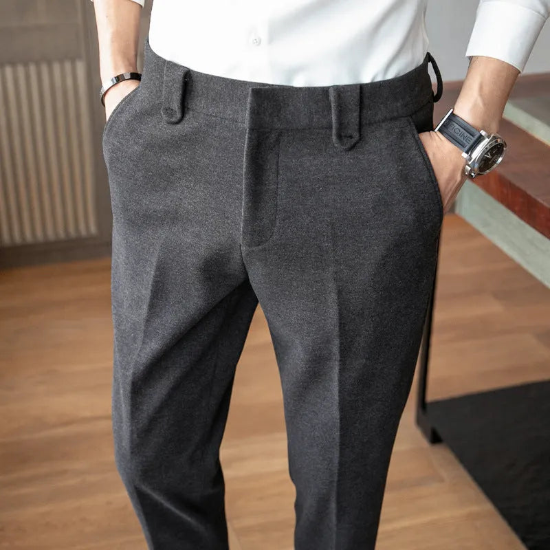 Slim-fit Thickened Wool Casual Old Money Pants - CERPELO