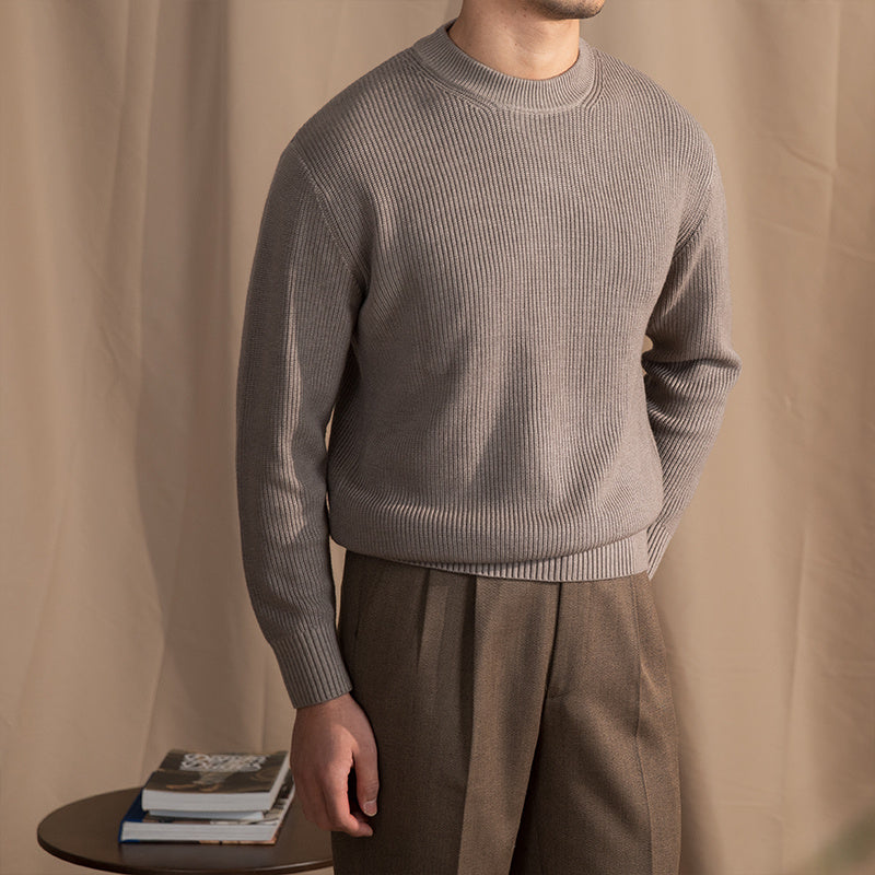 FUTIRE - Wide Thick Needle Round Neck Sweater, Menswear, CERPELO