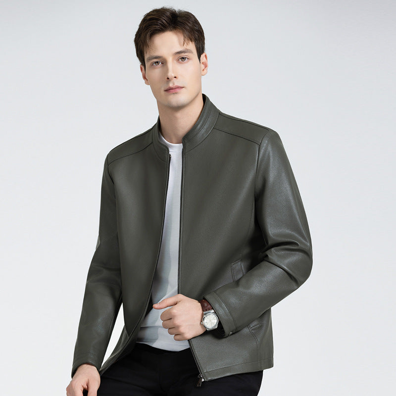Versatile Men's Lapel Leather Jacket CERPELO