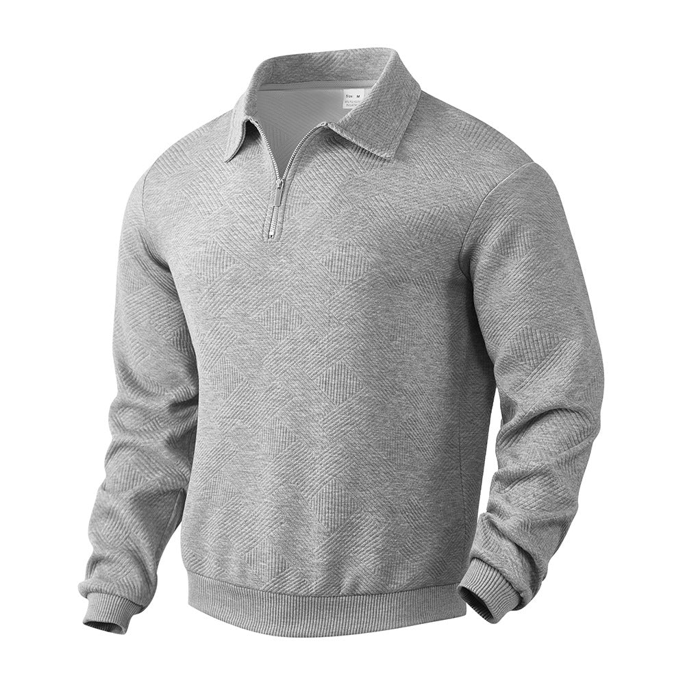 Lapel Jacquard Half-zipper Sweatshirt - CERPELO