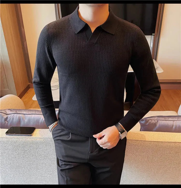 Men's Old Money Lapel Sweater - Stylish Winter Pullover