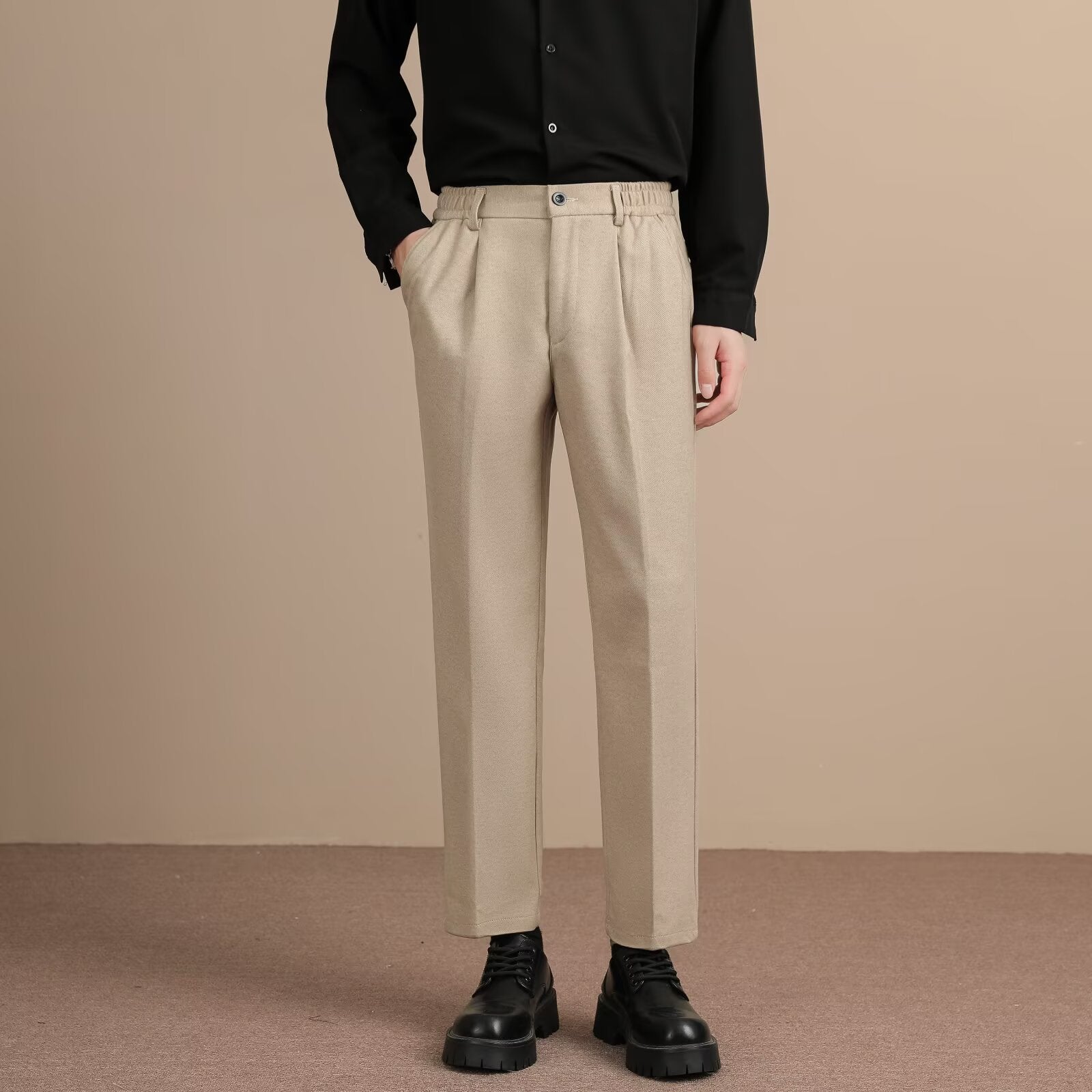 COFFEE WOOL CASUAL PANTS - CERPELO