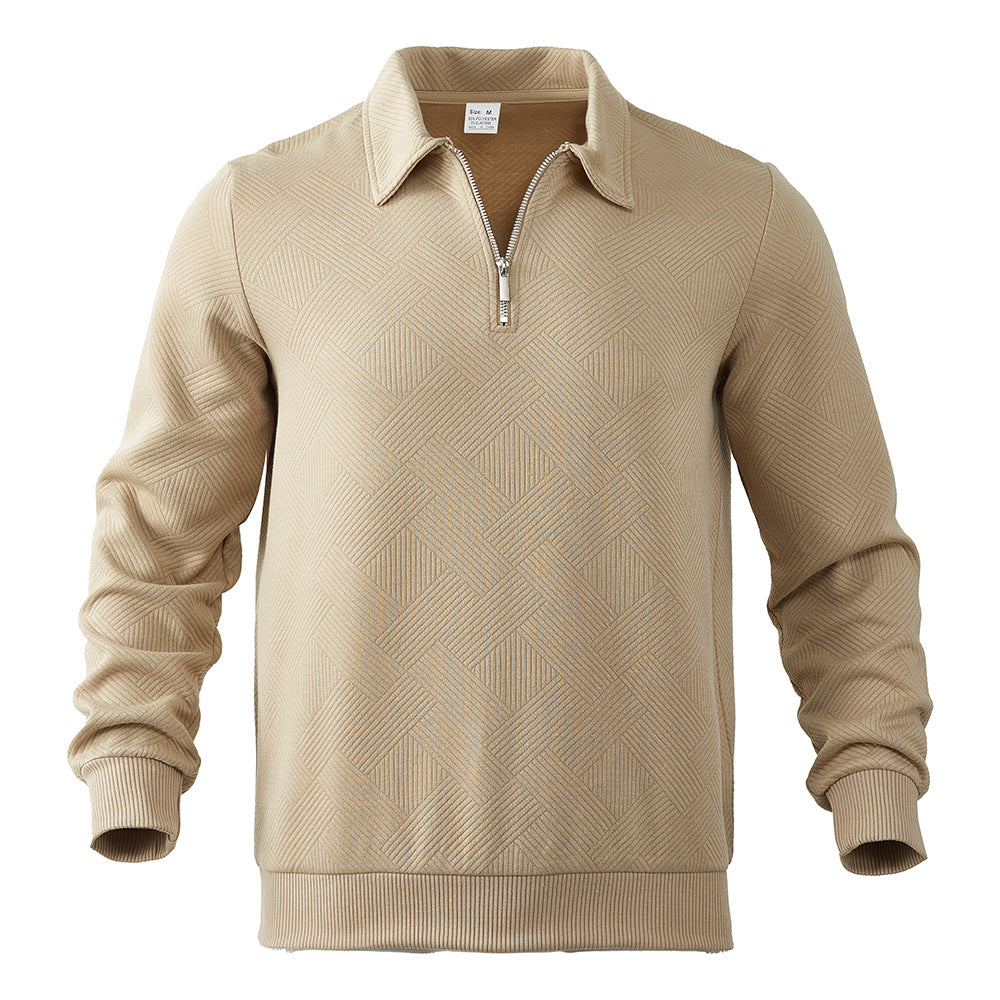 Lapel Jacquard Half-zipper Sweatshirt - CERPELO