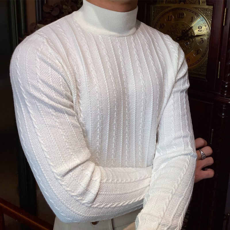 Jacquard Long Sleeve Half Turtleneck Slim Sweater, Menswear, CERPELO