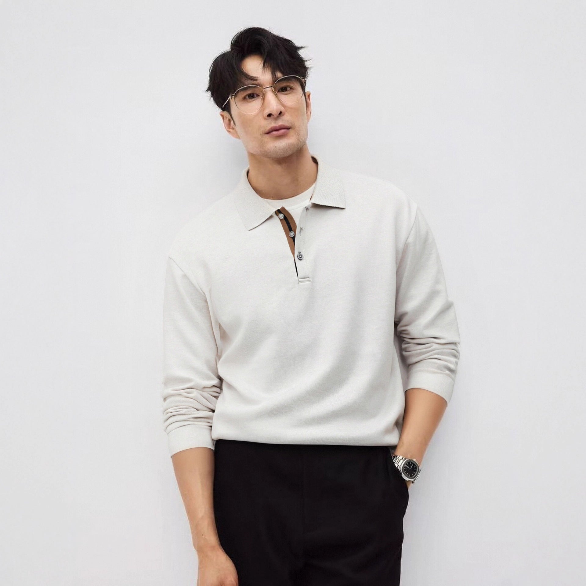 SAFI CASUAL LONG SLEEVE POLO - CERPELO