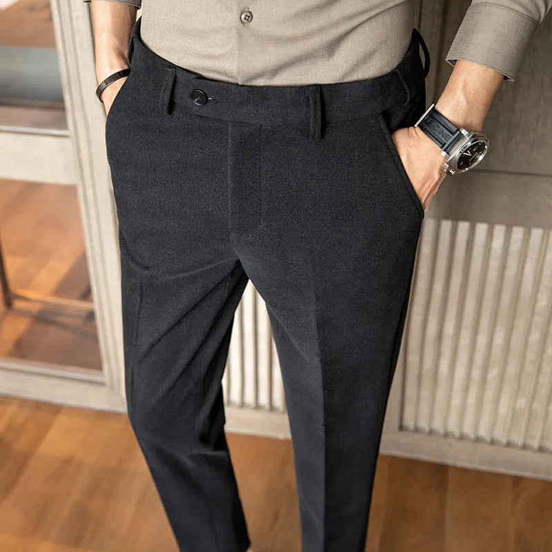 Slim-fit Thickened Wool Casual Old Money Pants - CERPELO