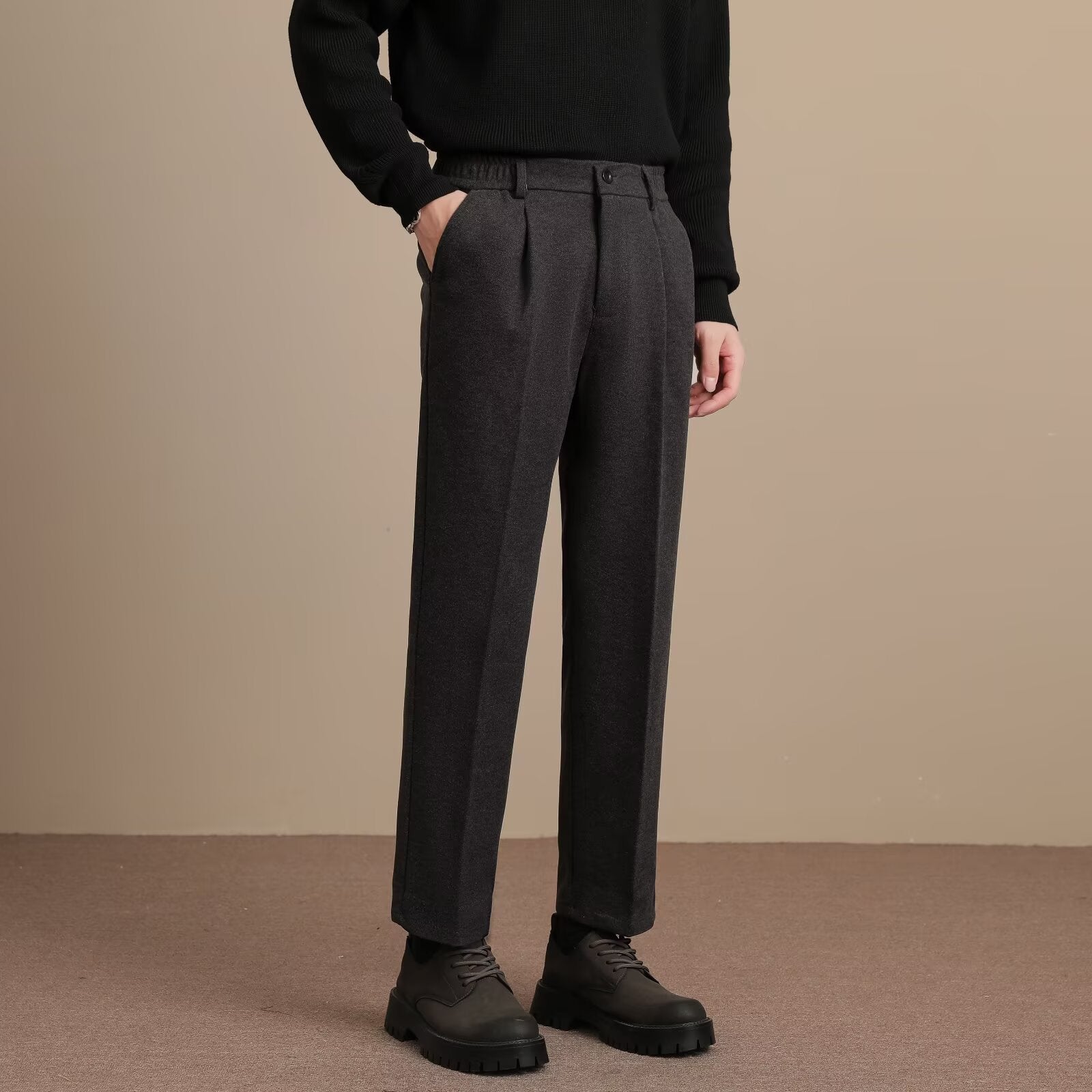 COFFEE WOOL CASUAL PANTS - CERPELO