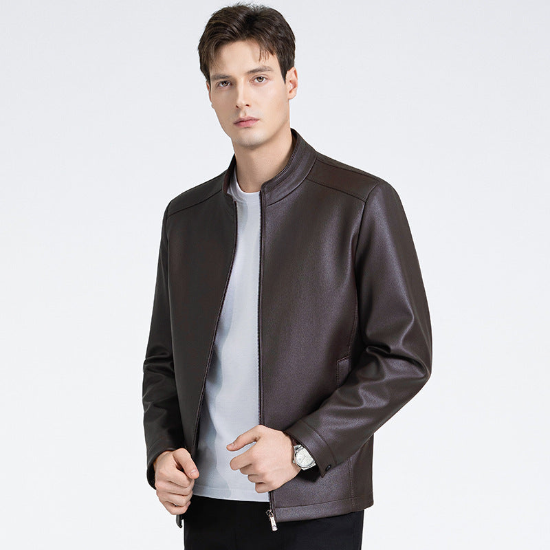 Versatile Men's Lapel Leather Jacket CERPELO