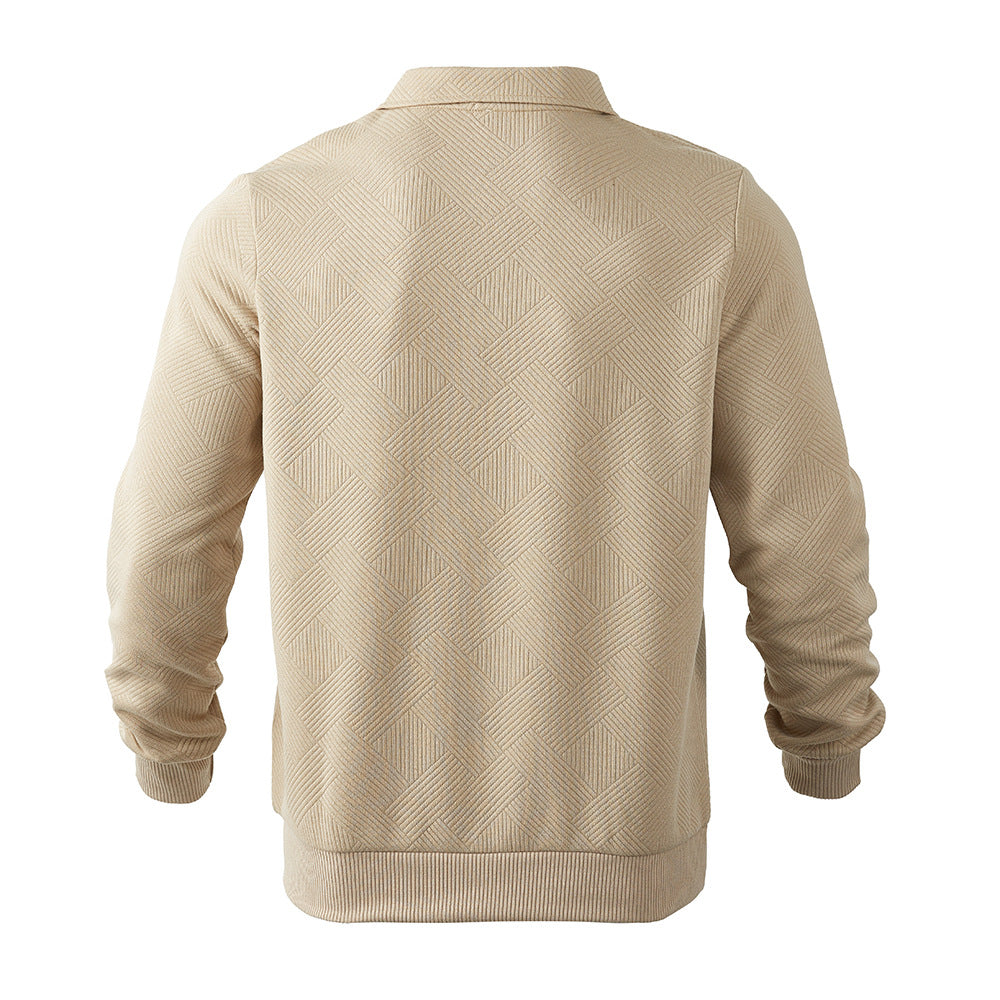 Lapel Jacquard Half-zipper Sweatshirt - CERPELO