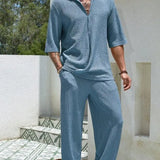 Summer Short-sleeved Top And Loose Straight Trousers Old Money Mens Clothing, Menswear, Loungewear, CERPELO