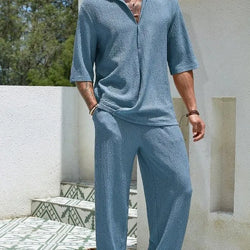 Image of Summer Short-sleeved Top And Loose Straight Trousers Old Money Mens Clothing, Menswear, Loungewear, CERPELO