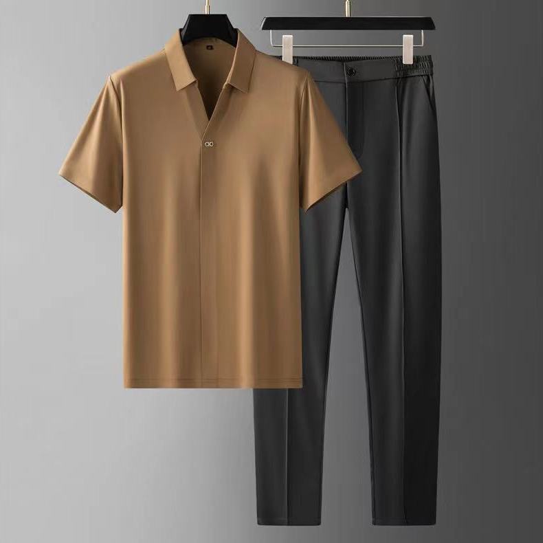 Image of Summer Ultra-thin Silky Ice Silk Seamless Short Sleeve Shirt Outfit, Menswear, CERPELO