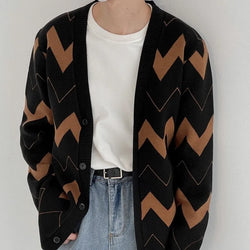 Image of Wave Pattern Cardigan Sweater Men, Menswear, CERPELO