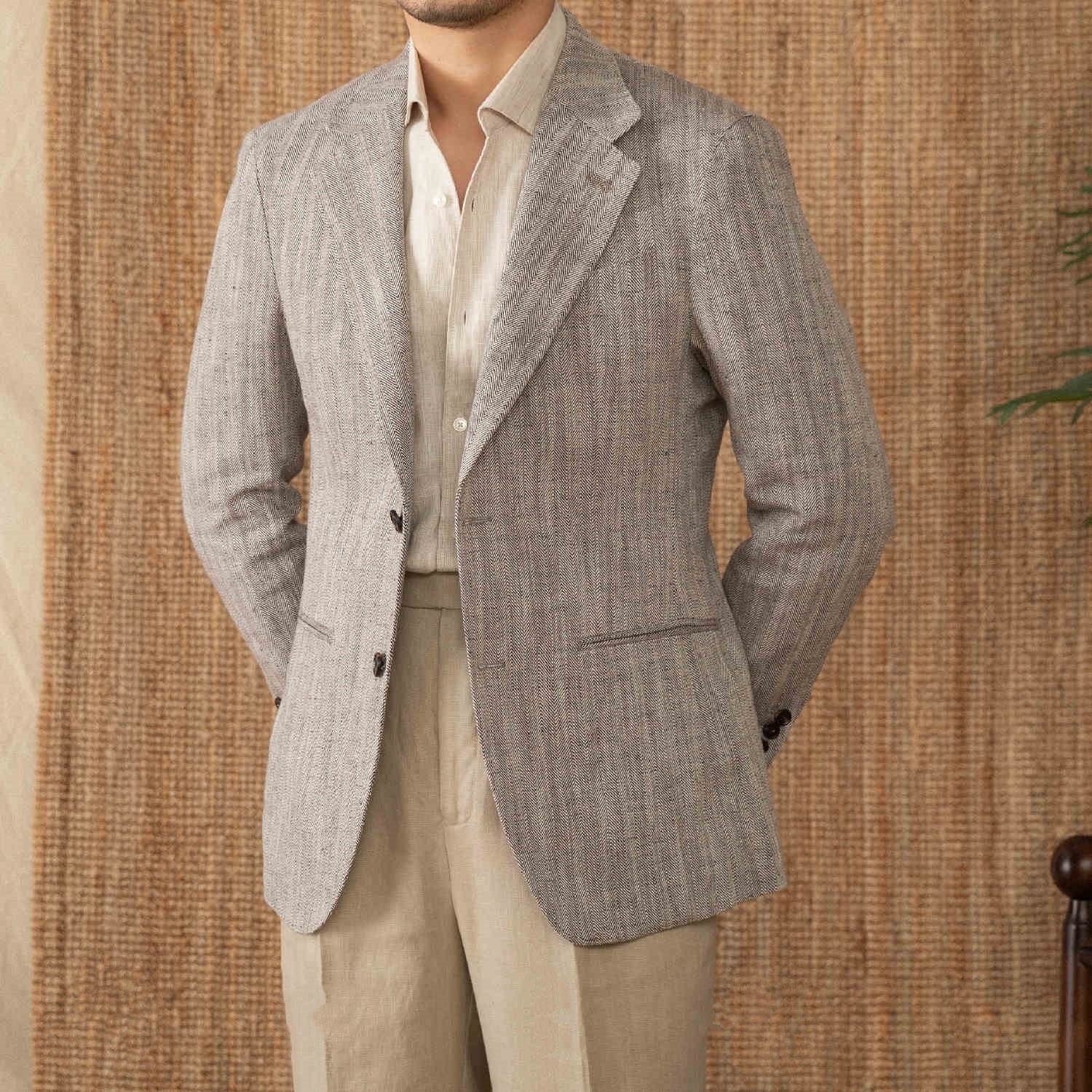 Cotton And Linen Herringbone  Jacket