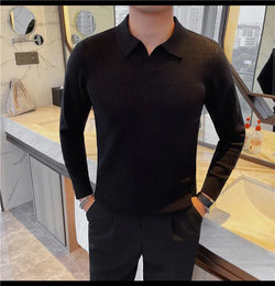 Image of Men's Old Money Lapel Sweater - Stylish Winter Pullover